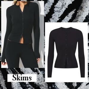 SKIMS Drop Needle Pointelle Long Sleeve Cardigan Onyx